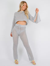 Load image into Gallery viewer, Crochet Split Sleeve Crop Top Set
